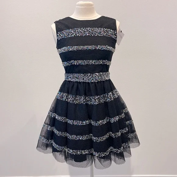 white christmas dresses Red Valentino Black Pink & White Silk Dress w/ Lace Trim Sz 2